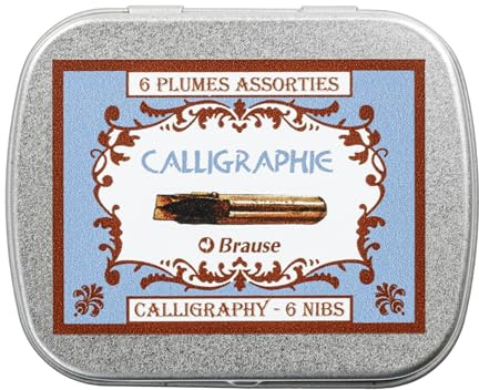 Brause 21000B - Une boite de 6 plumes métal Bandzug pour calligraphie (2 plumes x 0,7mm + 2 mm + 3 mm)