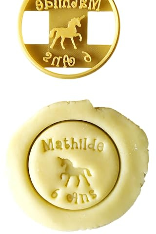 3DKOUPE - Emporte-pièce rond - Motif licorne - Personnalisable avec texte (jusqu'à 2 lignes) - Couleur au choix - Conçu et fabriqué en France