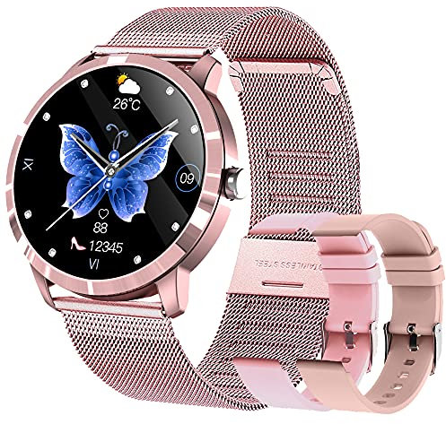 Montre Connectée Homme Femme,Smartwatch Compatible Samsung Huawei Xiaomi Android iOS Podometre Montre Sport Cardiofrequencemetre Etanche IP68 GPS Partagé Modes Sport Notification de Message (Rose)