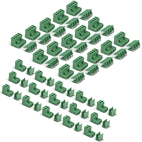 30 Paare 5,08mm 2 Pin/4 Pin PCB Mount Screw Terminal Steckverbinder 250V 10A Terminal Block für Arduino (2 Pin-15Paare, 4 Pin-15Paare/Grün)