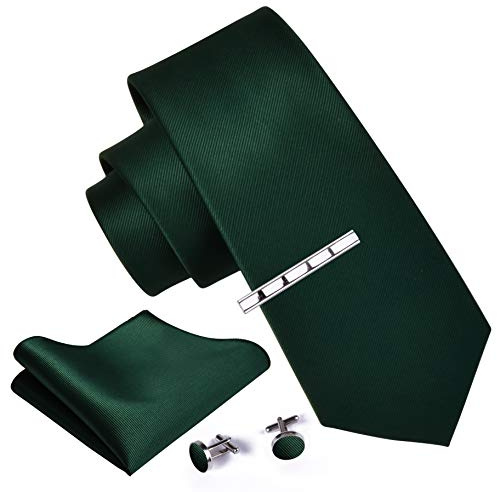 Gusleson New 3.15（8cm） Solid Color Necktie and Pocket Square Cufflinks Clip Set