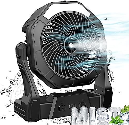 Ausic Portable Misting fan, 8-Inch Cooling Mist Fans, 10000mAh USB Rechargeable Battery Powered Fan with Mister, 250mL Water Tank & LED Lantern, for Home Desk, Bedroom, Office, Outdoor&Indoor Use