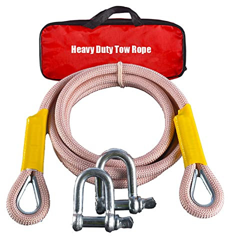 5t Hochleistungs-Auto-Abschleppseil, hochfester Abschleppgurt 4x4-Schleppseil mit 2 Sicherheitshaken für kleine und mittlere Familienauto-SUV-Geländewagen