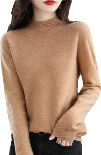 Zozogag Dam merinoull kashmir stickad tröja polokrage långärmad pullover jumper toppar, Brun, M