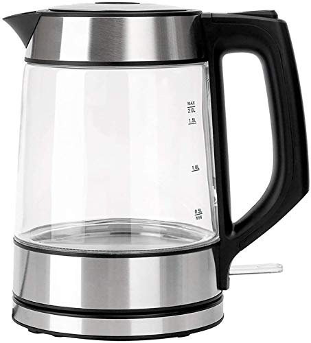 Bouilloire électrique en verre, bouilloire électrique sans fil, bouilloire électrique en verre de 2 L avec voyant LED bleu, arrêt automatique, ébullition rapide, protection contre l'ébullition et l