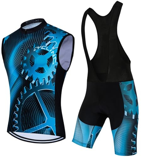 Conjunto Ciclismo Hombre Verano Ropa Bici MTB Maillot Ciclista Sin Mangas,Traje Bicicleta Chaleco Ciclo y Culotte Tirantes con 19D Gel Acolchado,Completa Jerseys Transpirable Secado Ráido(6,L)