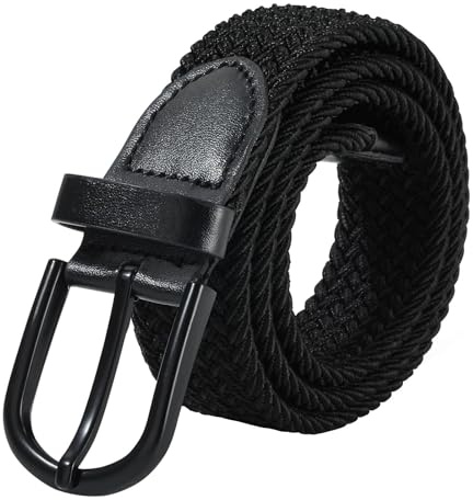 WELROG Boys Elastic Braided Kids Belt - Black Pin Buckle Stretch Golf Baseball Belt for Boys and Girls for Age 4-12 Years