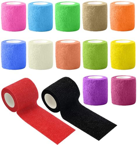 14 Rotoli Benda Elastica Bendaggio Nastro Autoadesivo Salvapelle Sportivo per Mani Piedi Ginocchia Braccia 5cm x 4.5m