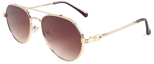 MMOWW Gafas de Sol Polarizadas de Clásico para Hombre y Mujer, con Protección UV400 con Marco de Metal (Dorado - Té Gradual)