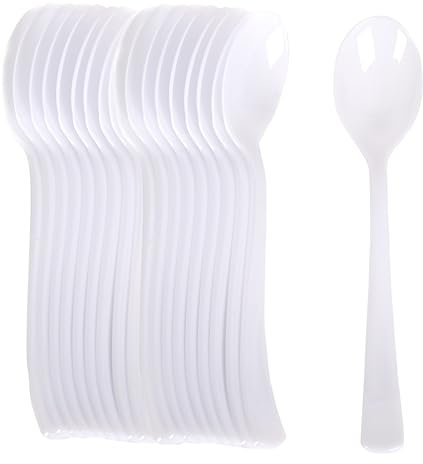 100 Cuillères Réutilisables 19 cm – Haute Résistance, Couleur Blanche – Idéales pour Anniversaires, Pique-niques, Fêtes, Buffets, Mariages, Traiteurs, Barbecues – Conforme aux Normes Européennes