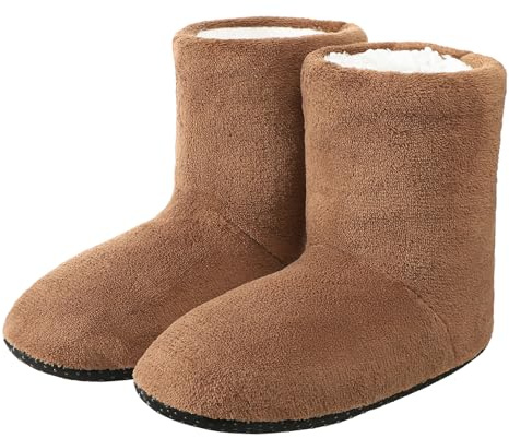 Donne Uomini Caldi Stivaletti Termici Inverno Indoor Slipper Stivali Morbido Pile Casa Scarpe Accogliente Camera da Letto Pantofola Suola Antiscivolo Pantofole Invernali Stivaletti, Marrone, 39/40 EU