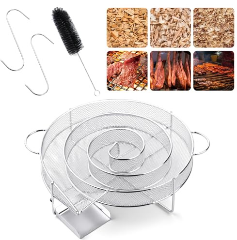 BAIWANT Générateur de Fumée Froide en Acier Inoxydable pour Fumage à Chaud et à Froid Saumon, Steak, Saucisse, Fromage avec Hooks and Brush Compatible avec tous les Fumoir, Grills et BBQ (Rond)