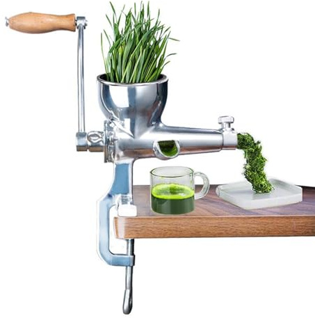Bexdug Exprimidor de hierba de trigo – Exprimidor de frutas de mano de manivela de acero inoxidable, exprimidor de para tomate, uva, espinacas, pasto de trigo, perejil, granada, apio, bastón