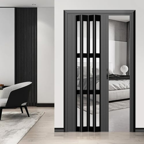 Hggdsac falttüren nach maß, falttüren innentüren, Schiebetür, Einfache Installation, Sondergröße, transparente Gläser, und Fenster Doppelwandprofil Neu,Tür für Schutz der Privatsphäre（W×H:95×214cm）