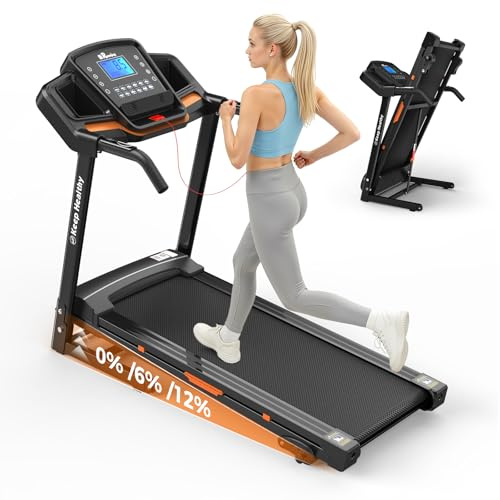 Lastforever 3.5HP Folding Treadmill for Home, 350 lbs Capacity, Portable Treadmills with 3-Level 12% Manual Incline, Bluetooth Speaker, Shock Absorption, Quiet Motor (Black+Orange)