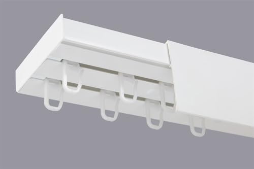 IANPAV Double Curtain Rail Track PVC Ceiling Set with Hooks and White Cover 240 cm