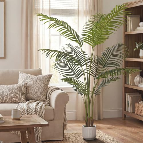 6FT Artificial Palm Tree Indoor Outdoor, Tall Fake Tropical Plant in Pot with Adjustable Leaves, Large Artificial Plants for Living Room Office Balcony Garden Decor