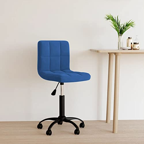 Chaise de bureau pivotante en velours bleu avec roulettes et ressort à gaz, ergonomique, pour bureau et bureau à domicile, chaise en tissu confortable, avec soutien dorsal et fonction de rotation à