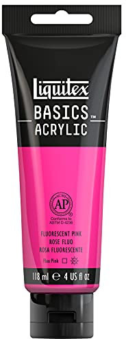 Liquitex Basics 1046987 monopigmentierte Acrylfarbe, Künstlerpigmente, lichtecht, mittlere Viskosität, Achivqualität, seidenglänzender Finish, 118ml Tube, fluo rosa