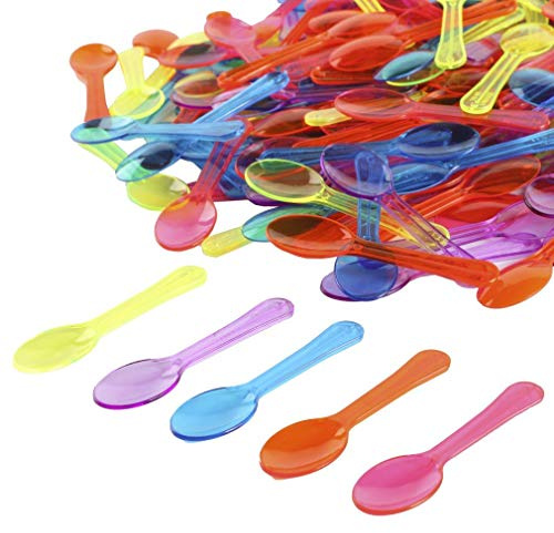 Extra Sturdy, Gmark 100pc 3 Assorted Multi-Color Taster Plastic Mini Spoons for frozen food, Ice Cream Dessert White 1 Box Set GM1002G