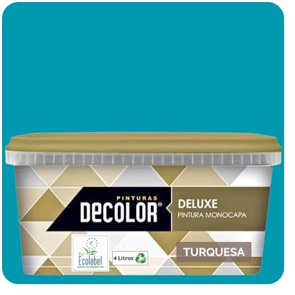 DELUXE Pintura de Interior Monocapa Mate. 4 Litros. Ecológica con Certificado Ecolabel. TURQUESA