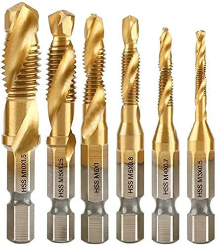 ZFYQ Punte Trapano 1/4 con Codolo Esagonale, Maschiatore a Vite con Scanalature a Spirale per Maschiare Vari Filetti, 6 Pezzi