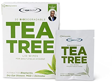 The Eye Doctor Tea Tree Eyelid Wipes - Suitable for use with Blepharitis, Dry Eyes, Sensitive Eyes & MGD - 80 x Biodegradable Tea Tree Eyelid Cleaning Wipes - Detergent and Preservative Free