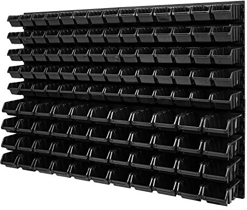 PAFEN Wandregal Stapelboxen - 1152 x 780 mm - 114 TLG. Boxen Lagersystem Werkzeuglochwand Schüttenregal (Schwarz)