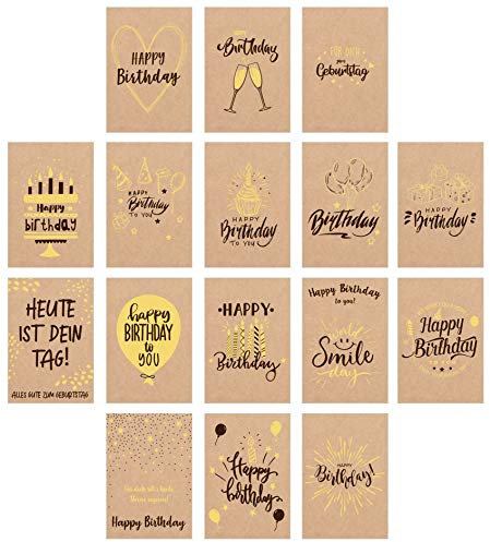 Edition Seidel Set 16 exklusive Premium Geburtstagskarten mit Briefumschlag gedruckt auf Kraftpapier. Glückwunschkarte Grusskarte Geburtstag Geburtstagskarte Mann Frau Billet
