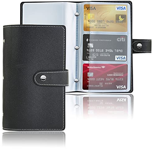 lizimandu Business Card Holder Book, Business Card Book Case PU Leather Organization Binder Name ID Card Holder for Men & Women, Up to 96 Cards Capacity (1 Pack, 1-Black2)