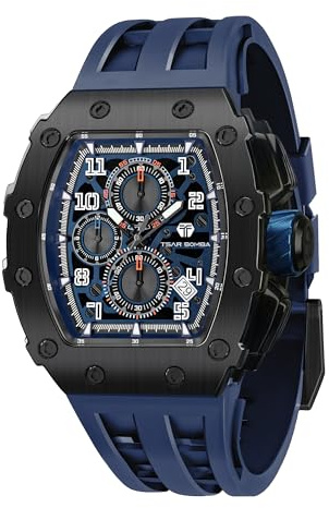 TSAR BOMBA Relojes Hombre Tonel Lujo Reloj de Pulsera Cristal Zafiro Movimiento Japonés Impermeables 50M Luminoso Fecha Esqueleto Cuadrados Analogico Deportivo Cronógrafo Reloj de Hombre