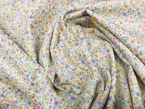 LIBERTY Tissu à fleurs, tissus pour enfants, patchwork, travaux et travaux manuels, mauve, moutarde et jaune, 1 mètre x 150 cm