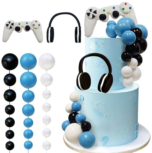 30 st tårtdekorationer med videospelstema – headset, kontroll och bolldekorationer för speltema födelsedagsfester (Design C)