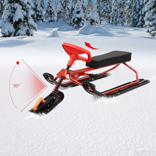 Peso trineo de nieve con volante y 2 frenos de pie dentados, diseño de deportes de invierno juguetes kart o niños de 5 a 18 años de edad, capacidad de carga de 80 kg, 121 x 50 x 45 cm (estilo B)