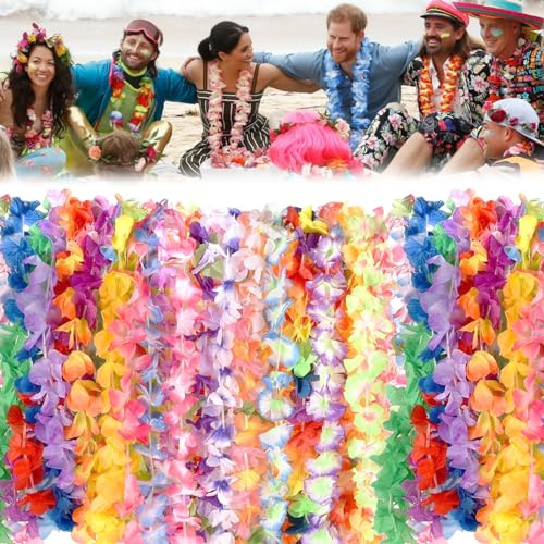 LPAOIS 60 Pezzi Ghirlanda Hawaiana Collana,Tropicale Ghirlande Hawaii Hula,Hawaiana Luau Leis,Collane Hawaii Fiori,Decorazioni Feste Hawaiane Leis per Tropicale Spiaggia a Tema Festa Decorazioni
