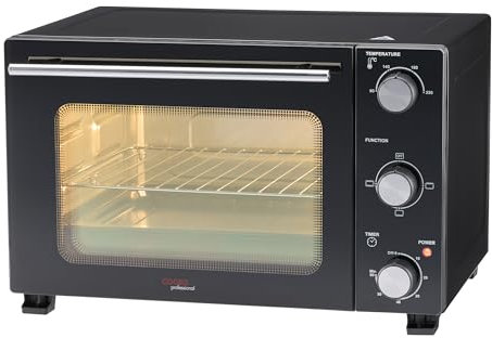 Cooks Professional Mini Portable Oven | Electric Multi Function Countertop Cooker | 28L Capacity | Adjustable Temperature Control & Timer | 1500W | Includes Roasting Dish & Wire Rack | Black & Silver