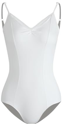 HROYL Damen Ballettanzug V-Ausschnitt Camisole Gymnastik Trikot Ballett Body mit Spaghettiträgern, Weiß,M