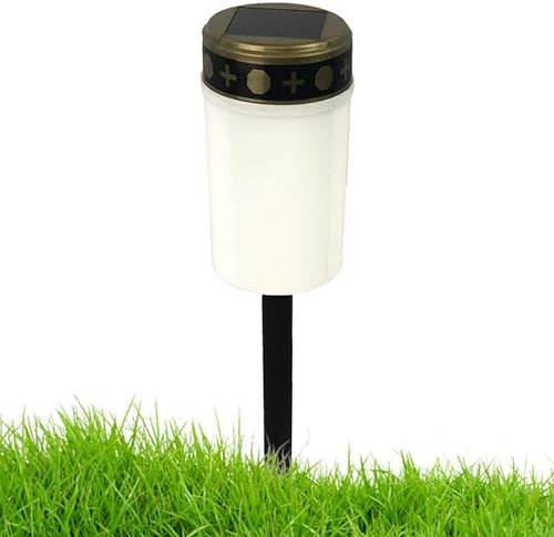 LearnLyrics Lampada solare per cimitero, impermeabile, lampada commemorativa a energia solare, senza fiamma, luce solare per cimitero, cimitero, cimitero, cimitero, decorazione da giardino