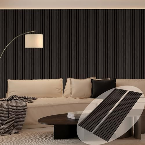 ARMURO 2-pack 3D-lamellväggpanel för modern dekor, 3D-räfflad ljudabsorberande panel med naturligt rökt trä inslagen – 32 cm B x 240 cm L