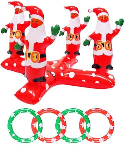 MORAINJAY 5Pcs Weihnachten Aufblasbares Ringwurfspiel, Weihnachtsmann Wurfspiel für Kinder Outdoor Indoor, Ring Toss Game Weihnachtsspiel, Spiele für Draussen Party