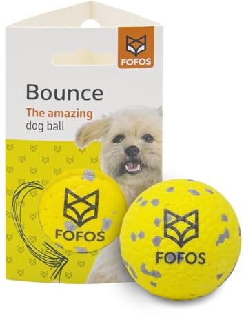 FOFOS Súper Pelota Saltarina para Perros – Juguete Ligero y Suave para Dientes y Encías, Ideal para Perros Activos (Amarilla/Gris)