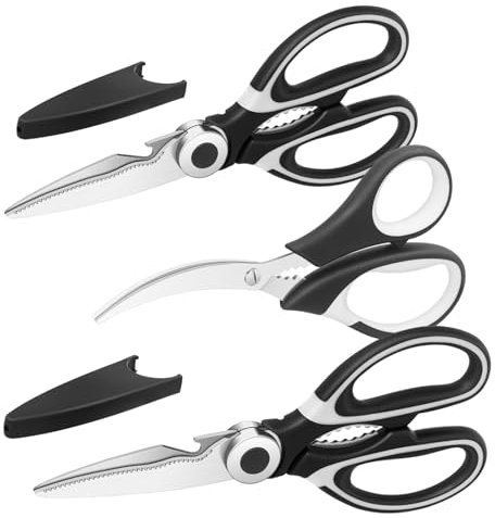 Vutyvve Ciseaux de Cuisine Polyvalents - Set de 3 avec Lames en Acier Inoxydable pour Viande, Volaille et Fruits de Mer, Noir