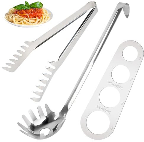Lot de 3 pince à spaghetti, cuillère à pâtes et mesure spaghetti, set de pinces à pâtes en acier inoxydable pour la cuisson des pâtes, spaghettis, salades