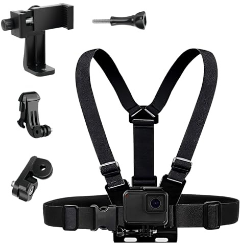 Tiryns Kit de montaje en el pecho para teléfono, correa de arnés de montaje para cámara de acción compatible con GoPro Hero 13 12 11 10 9 8 7 6 5 Session DJI Osmo iPhone 16 15 14 13 Samsung la mayoría