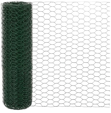 M METERXITY Rete metallo Per Fiori, 35cm x 8m In Ferro Zincato Esagonale Rivestito In PVC Per Artigianato/Pollame/Giardino, Recinzione A Rete metallo Per Pollame [Verde]