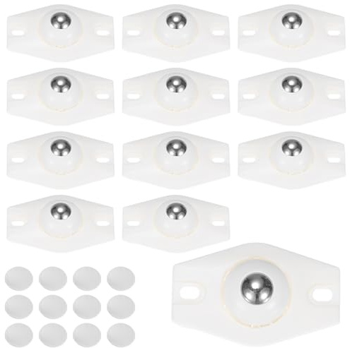 M METERXITY 12-Pack Self Adhesive Caster Wheels for Appliances, Nickel Plated Steel Balls 360°Rotation Mini Casters Swivel for Kitchen Storage Box/Small Furniture, Appliance Slider [White]