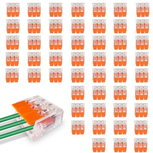 50 Piezas Bloques de Terminales 3 Puertos, Kabelverbinder Conectores Eléctricos Rapidos, Ligadores Rápidos Electricos 4 mm², Clemas Electricas, Fichas de Empalme Electrico