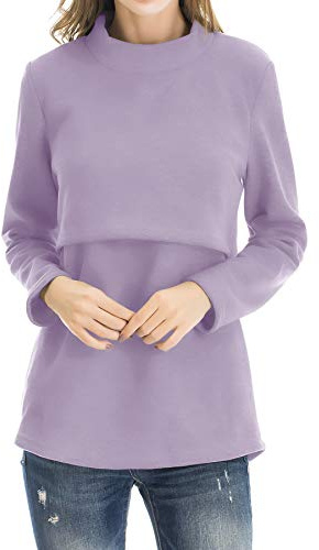 Smallshow Tops de Lactancia de Lana Ropa de Lactancia Materna de Manga Larga de Invierno para Mujer,S Lavender