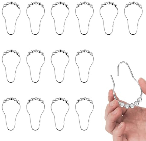 14-Piece Stainless Steel Shower Curtain Hooks - Rustproof, Smooth Gliding Rings for Easy Installation and Secure Hold on Standard Rods