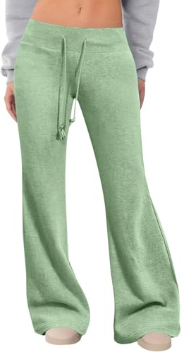 Utsvängda byxor kvinnor säckiga träningsbyxor kvinnor Y2K, elastisk hög midja magkontroll bootcut byxor klocka jeans med fickor och dragsko avslappnad passform damer breda ben joggingbyxor